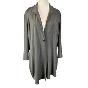 Chico's Travelers Slinky Knit Cardigan Top Jacket Grey Sz 2 Asymmetrical Hem